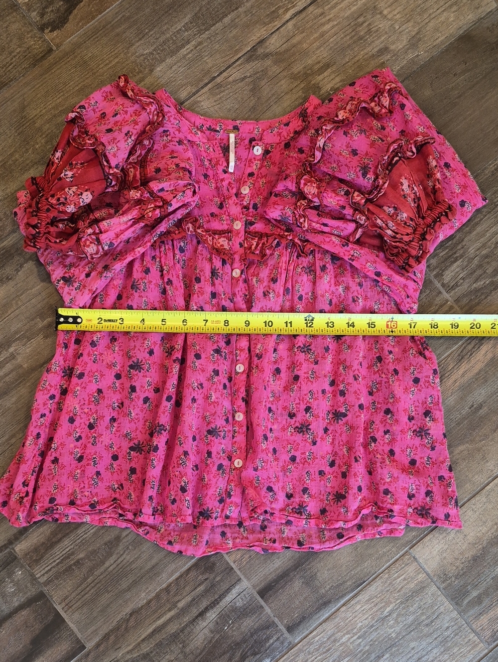 Free People Pink & Red Ruffle Detail Floral Long Sleeve Bohemian Top, XS - Picture 8 of 10
